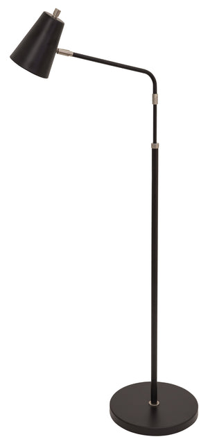 Kirby LED adjustable floor lamp in black with satin nickel accents