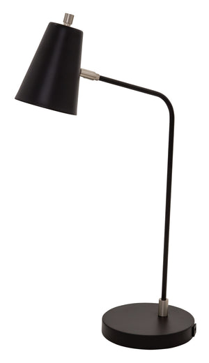 Kirby LED task lamp in black  with satin nickel accents and USB port