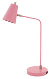 Kirby LED task lamp in pink with satin nickel accents and USB port