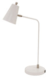 Kirby LED task lamp in white with satin nickel accents and USB port