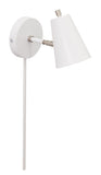 Kirby LED wall lamp in white with satin nickel accents