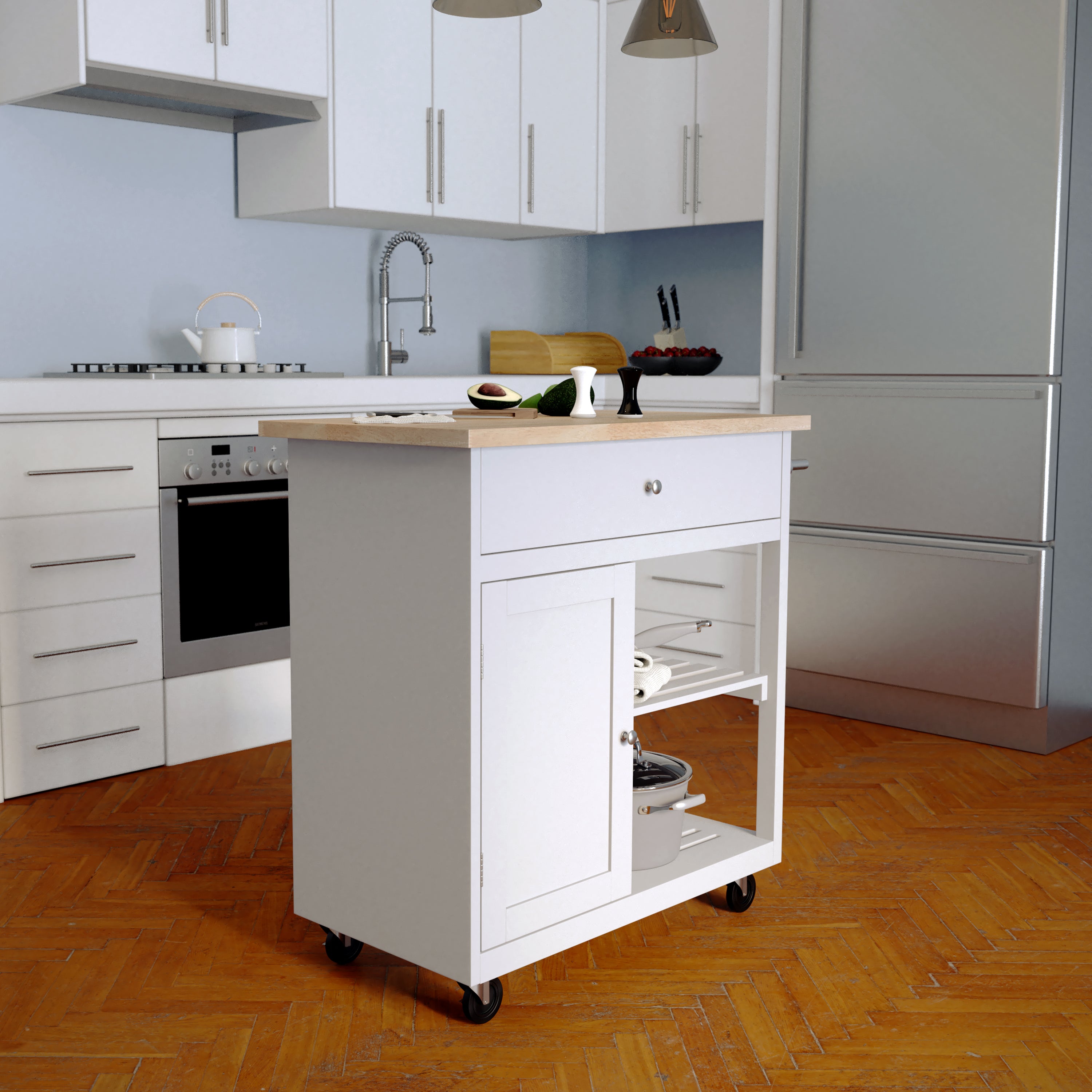 Rolling Kitchen Island on Wheels with Storage