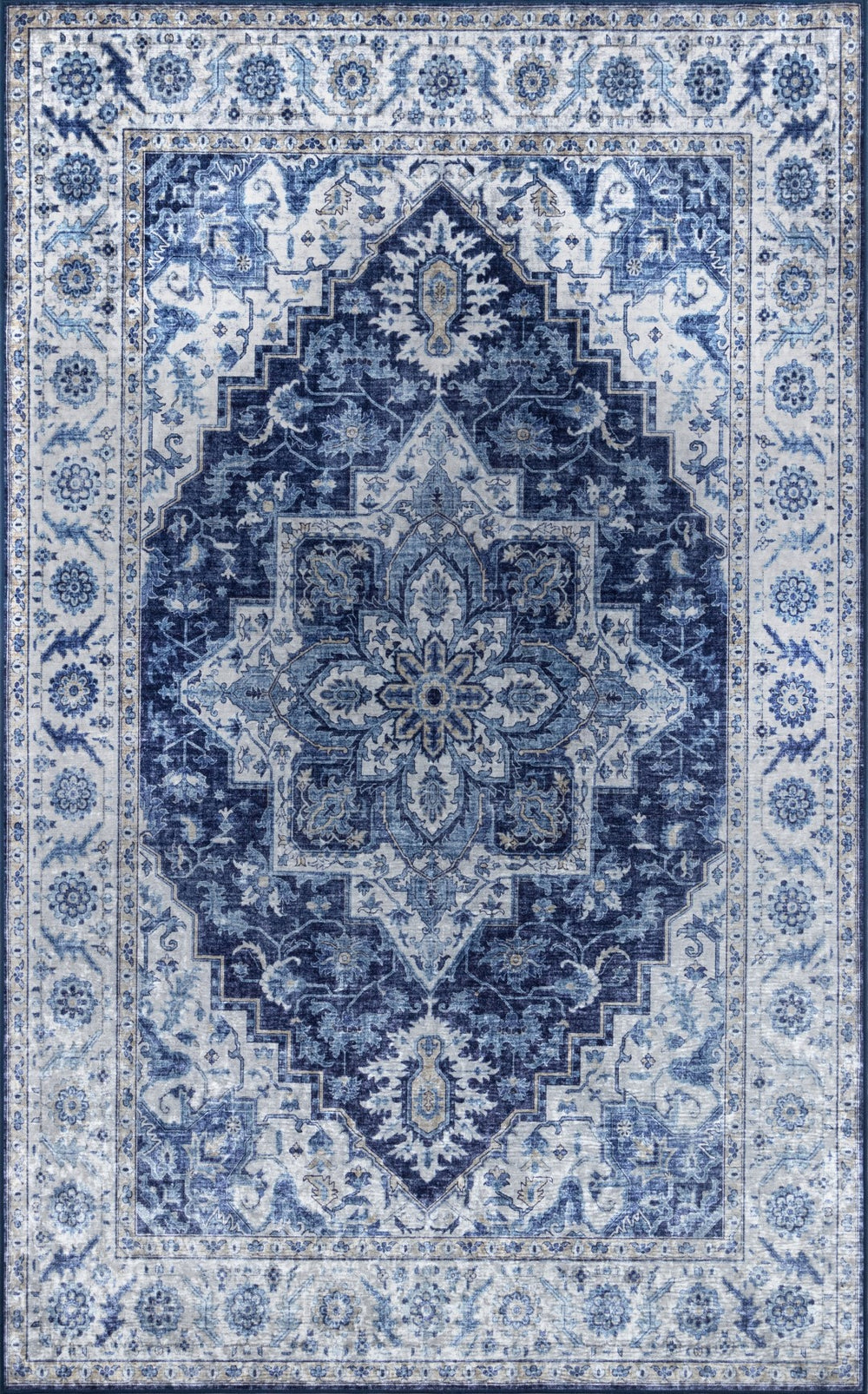 Momeni Karachi KAR-8 Machine Made Traditional Medallion Indoor Area Rug Blue 8' x 10' KARACKAR-8BLU80A0