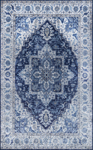 Momeni Karachi KAR-8 Machine Made Traditional Medallion Indoor Area Rug Blue 8' x 10' KARACKAR-8BLU80A0