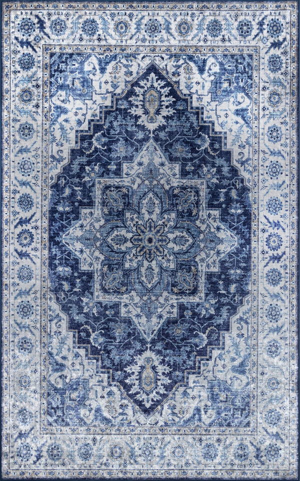Momeni Karachi KAR-8 Machine Made Traditional Medallion Indoor Area Rug Blue 8' x 10' KARACKAR-8BLU80A0
