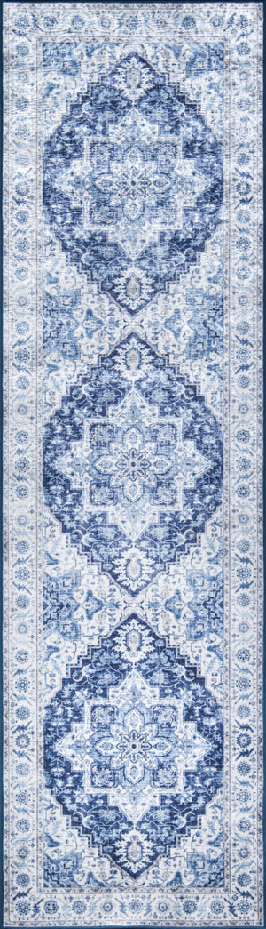 Momeni Karachi KAR-8 Machine Made Traditional Medallion Indoor Area Rug Blue 8' x 10' KARACKAR-8BLU80A0