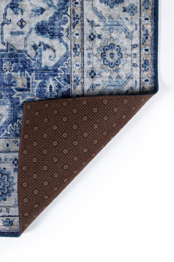 Momeni Karachi KAR-8 Machine Made Traditional Medallion Indoor Area Rug Blue 8' x 10' KARACKAR-8BLU80A0