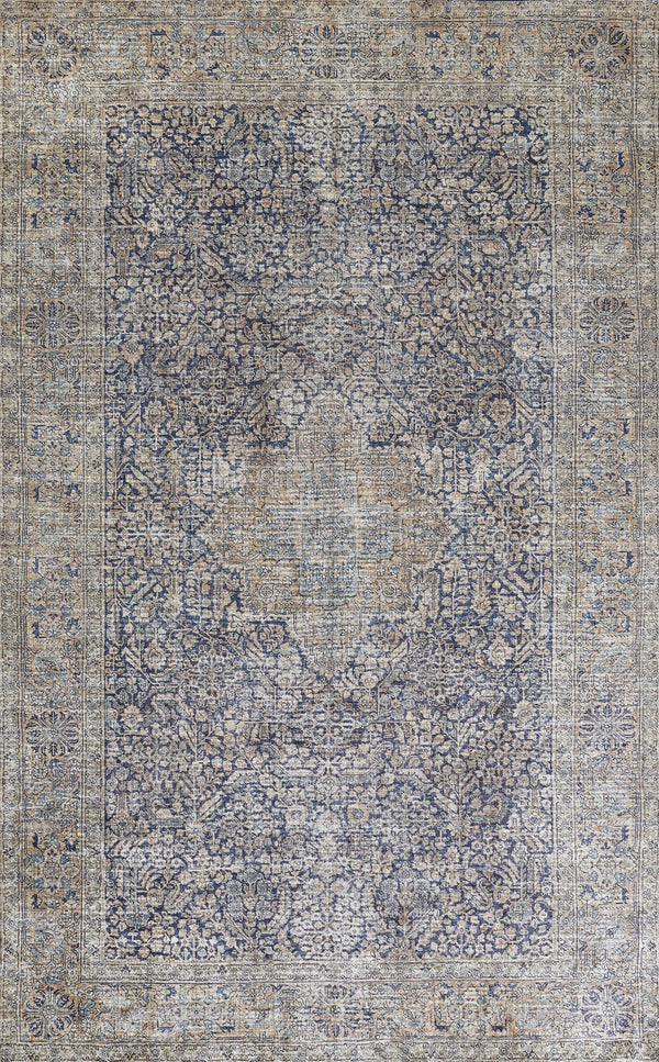 Momeni Karachi KAR10 Machine Made Traditional Medallion Indoor Area Rug Blue 8' x 10' KARACKAR10BLU80A0