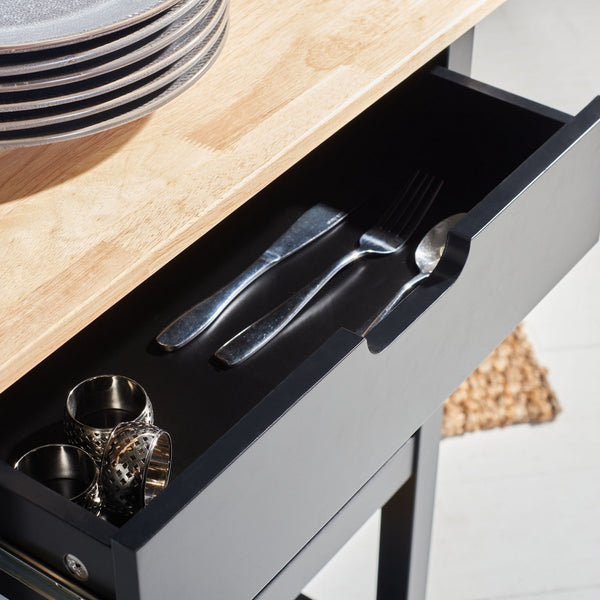 O'Neill 1 Drawer 2 Shelf Kitchen Cart Black / Natural  Wood KCH8700A