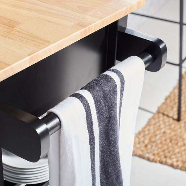 O'Neill 1 Drawer 2 Shelf Kitchen Cart Black / Natural  Wood KCH8700A