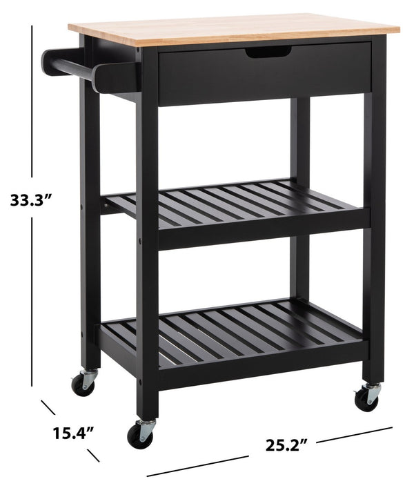O'Neill 1 Drawer 2 Shelf Kitchen Cart Black / Natural  Wood KCH8700A