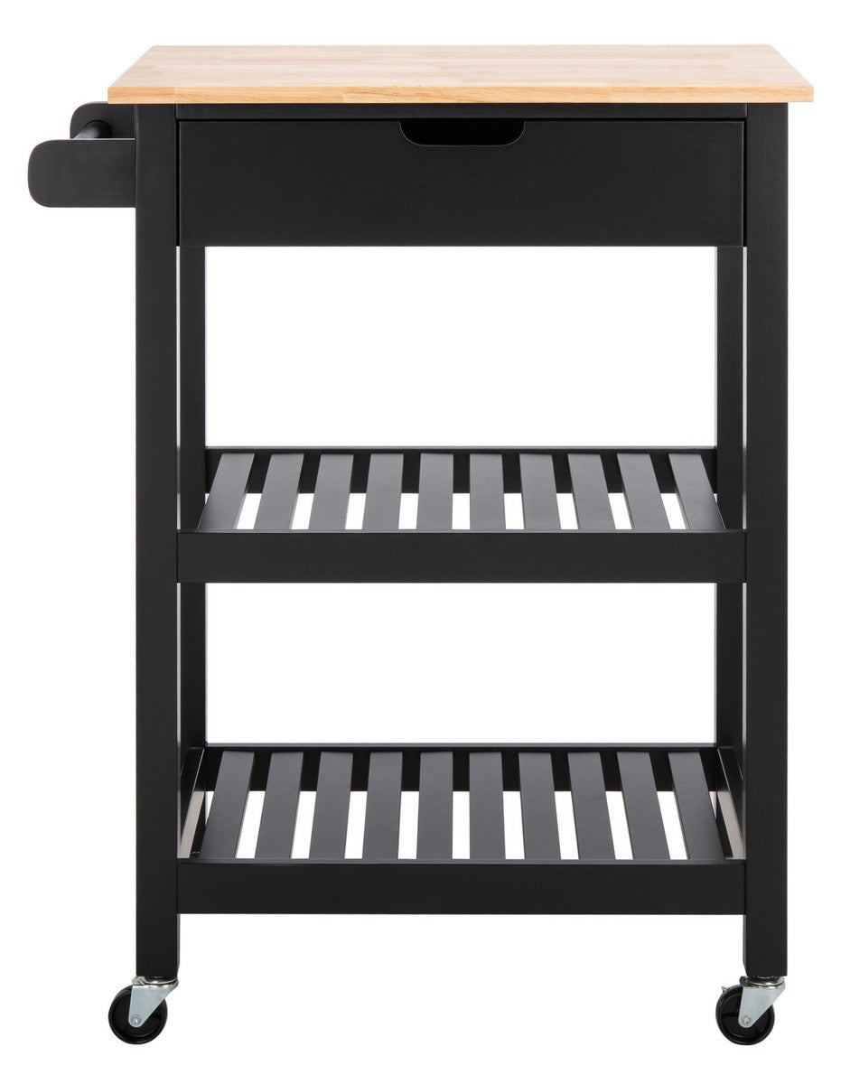 O'Neill 1 Drawer 2 Shelf Kitchen Cart Black / Natural  Wood KCH8700A