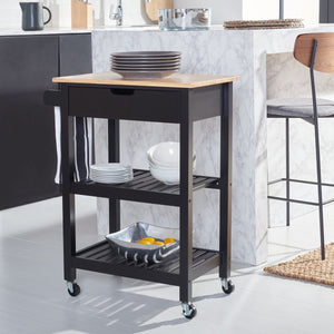 O'Neill 1 Drawer 2 Shelf Kitchen Cart Black / Natural  Wood KCH8700A