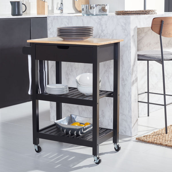 O'Neill 1 Drawer 2 Shelf Kitchen Cart Black / Natural  Wood KCH8700A