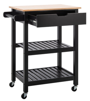 O'Neill 1 Drawer 2 Shelf Kitchen Cart Black / Natural  Wood KCH8700A