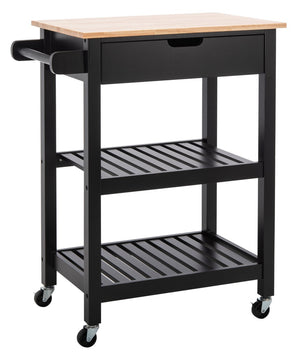 O'Neill 1 Drawer 2 Shelf Kitchen Cart Black / Natural  Wood KCH8700A