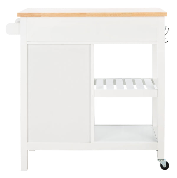 Locklyn 1 Door 2 Drawer 2 Shelf Kitchen Cart White / Natural  Wood KCH8703B