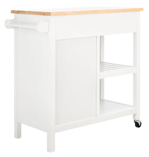 Locklyn 1 Door 2 Drawer 2 Shelf Kitchen Cart White / Natural  Wood KCH8703B