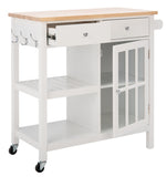 Locklyn 1 Door 2 Drawer 2 Shelf Kitchen Cart White / Natural  Wood KCH8703B