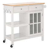 Locklyn 1 Door 2 Drawer 2 Shelf Kitchen Cart White / Natural  Wood KCH8703B