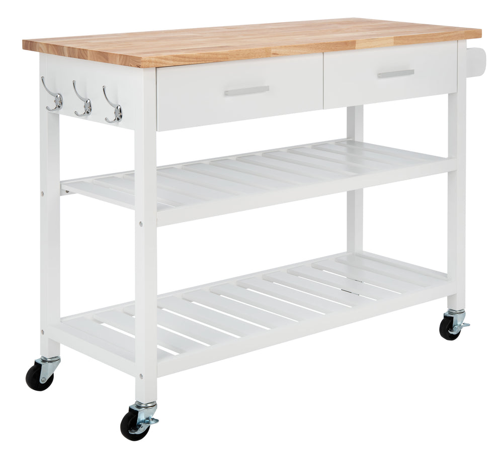 Kiko 2 Drawer 2 Shelf Kitchen Cart White / Natural  Wood KCH8704A