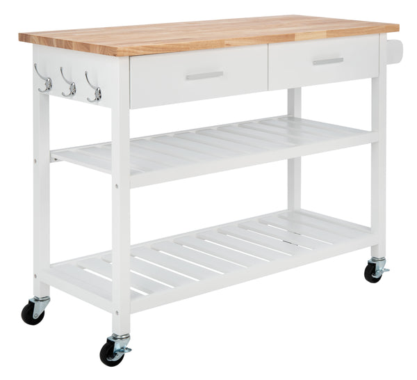 Kiko 2 Drawer 2 Shelf Kitchen Cart White / Natural  Wood KCH8704A