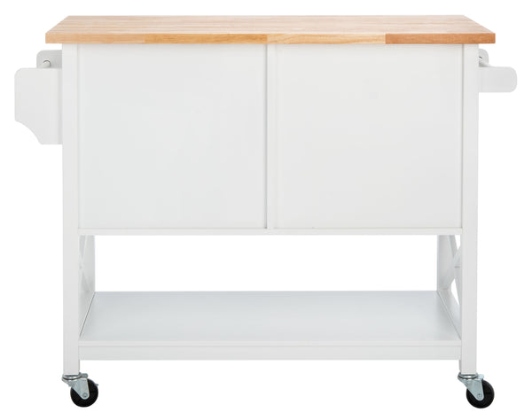 Kesler 2 Door 1 Shelf Kitchen Cart White / Natural  Wood KCH8705A