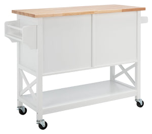 Kesler 2 Door 1 Shelf Kitchen Cart White / Natural  Wood KCH8705A