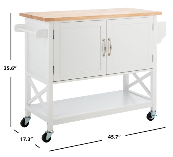 Kesler 2 Door 1 Shelf Kitchen Cart White / Natural  Wood KCH8705A