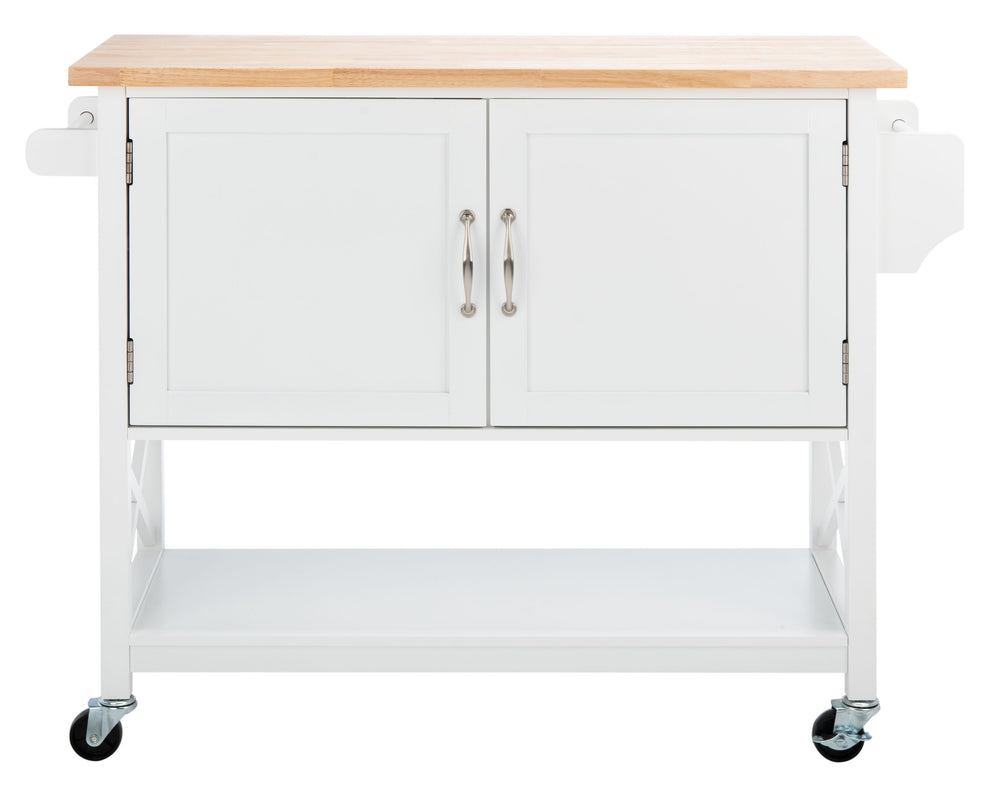 Kesler 2 Door 1 Shelf Kitchen Cart White / Natural  Wood KCH8705A