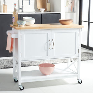 Kesler 2 Door 1 Shelf Kitchen Cart White / Natural  Wood KCH8705A