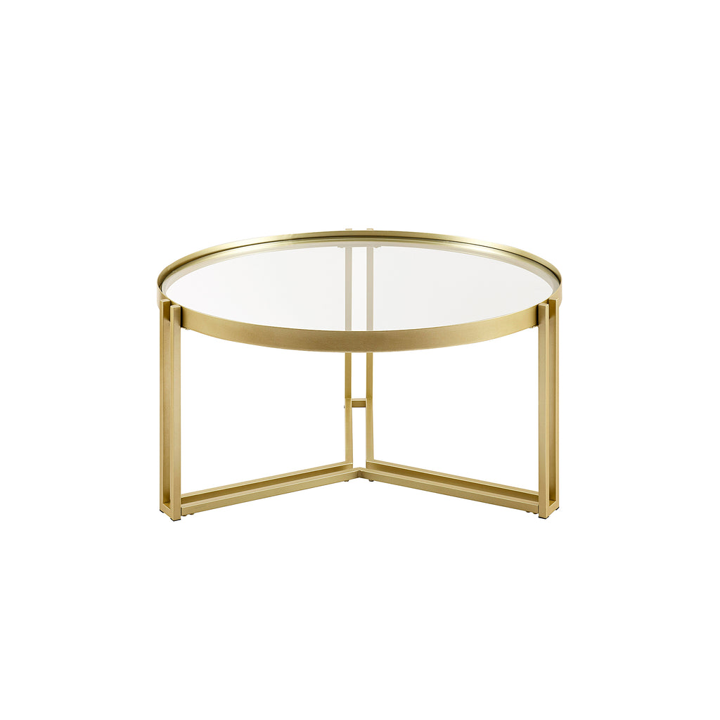 Walker Edison Kendall Glam/Modern Glam Round Glass and Metal Tri-Leg Coffee Table KENL1KGGD