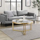 Walker Edison Kendall Glam/Modern Glam Round Glass and Metal Tri-Leg Coffee Table KENL1KGGD