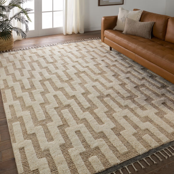 Jaipur Living Keoka Emre KEO08 Hand Knotted 100% Wool Chevron Area Rug Cream 100% Wool RUG155916