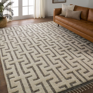 Jaipur Living Keoka Semra KEO09 Hand Knotted 100% Wool Geometric Area Rug Cream 100% Wool RUG155920