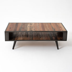 Nordic Smooth Boat Wood & Iron Coffee Table Open Shelf