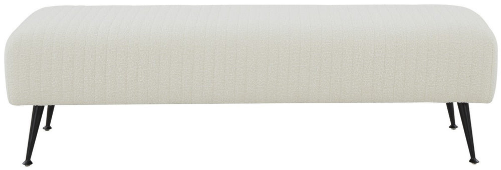Salome Upholstered Bench - Luxurious Vintage Style in Textured Ivory Boucle with Brass Capped Legs