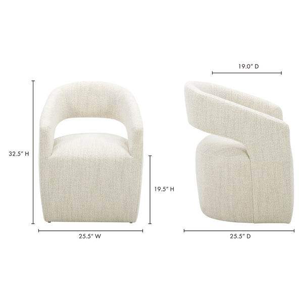 Moe's Home Barrow Rolling Dining Chair Performance Fabric White Mist KQ-1024-18