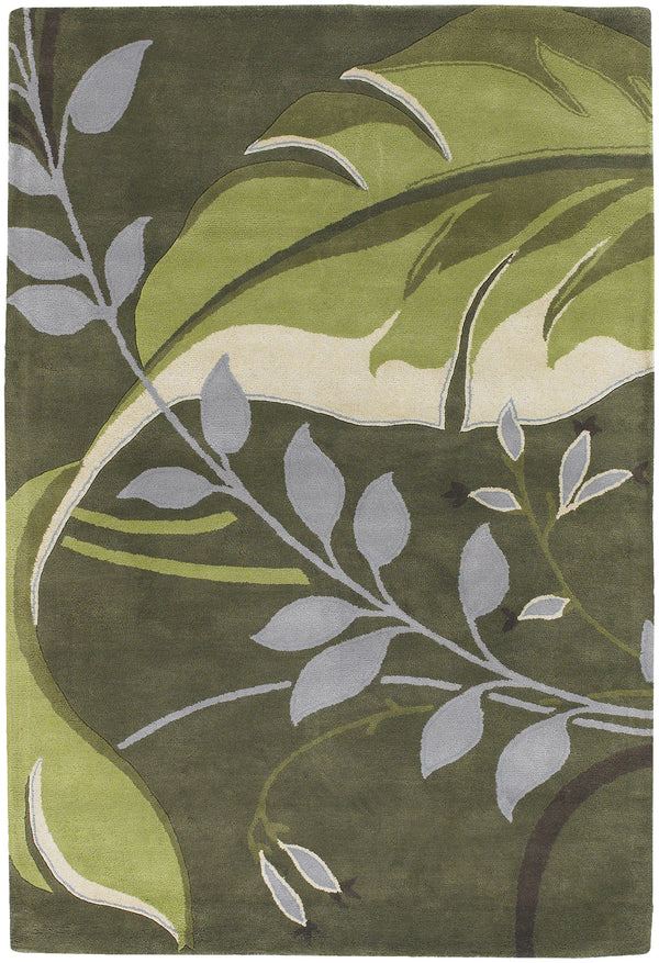 Chandra Rugs Kronos 100% Wool Hand-Tufted Contemporary Rug Green/Cream/Grey 7'9 x 10'6