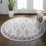 Kyra Diamond Kilim Rug, Ivory/Indigo/Orange, 5ft-6in x 5ft-6in Round