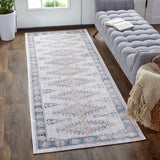 Kyra Diamond Kilim Rug, Ivory/Indigo/Orange, 2ft-10in x 7ft-10in, Runner