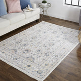 Kyra Geometric Floral Rug, Ivory/Indigo/Gold, 9ft x 12ft - 7in Area Rug