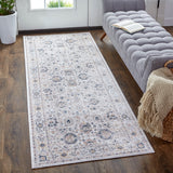 Kyra Geometric Floral Rug, Ivory/Indigo/Gold, 2ft-10in x 7ft-10in, Runner