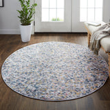 Kyra Mosaic Abstract Rug, Gray/Gold/Blue, 5ft - 6in x 5ft - 6in Round