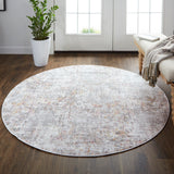 Kyra Distressed Abstract Rug, Gray/Ivory/Gold, 5ft - 6in x 5ft - 6in Round