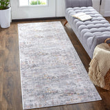 Kyra Distressed Abstract Rug, Gray/Ivory/Gold, 2ft - 10in x 7ft - 10in, Runner