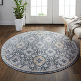 Kyra Contemporary Suzani Rug, Indigo/Gold/Pink, 5ft - 6in x 5ft - 6in Round