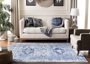 Kazak 100 Kazak 118 Contemporary Power Loomed Polypropylene Pile Rug Blue / Grey