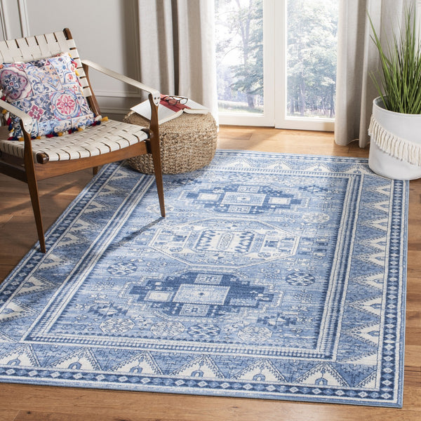 Kazak 100 Kazak 118 Contemporary Power Loomed Polypropylene Pile Rug Blue / Grey