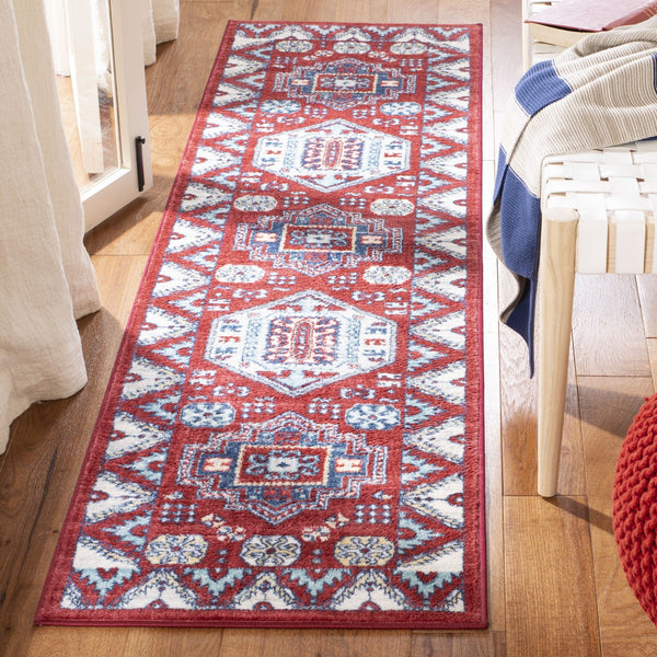 Kazak 100 Kazak 118 Contemporary Power Loomed Polypropylene Pile Rug Red / Blue
